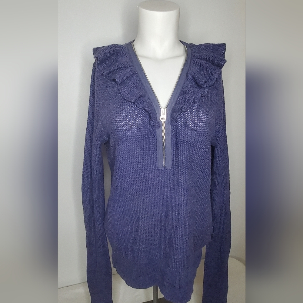 AX Armani Exchange Size L Blue Knit Sweater With A Quarter Zip-collar